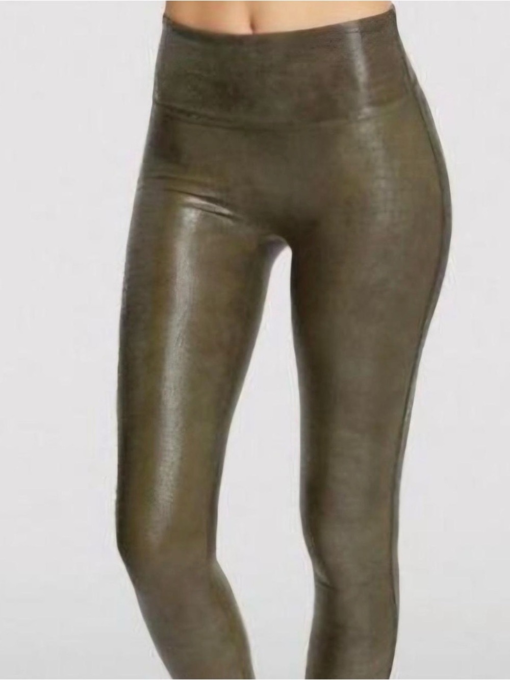 SPANX Olive Faux-Leather High-Rise Leggings / Size M
